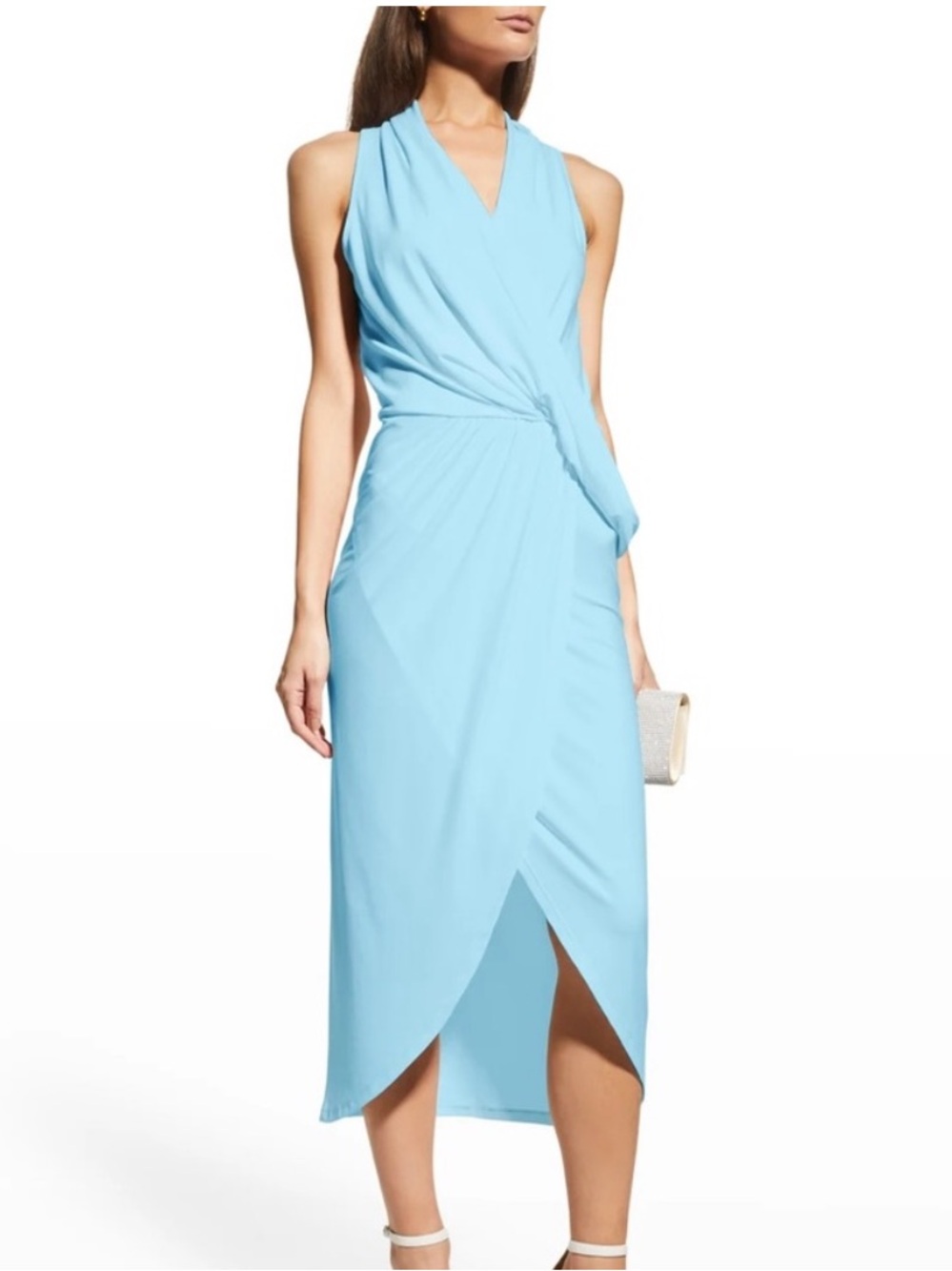 Ramy Brook Monaco Sky Blue Sleeveless Wrap Faux Midi Dress